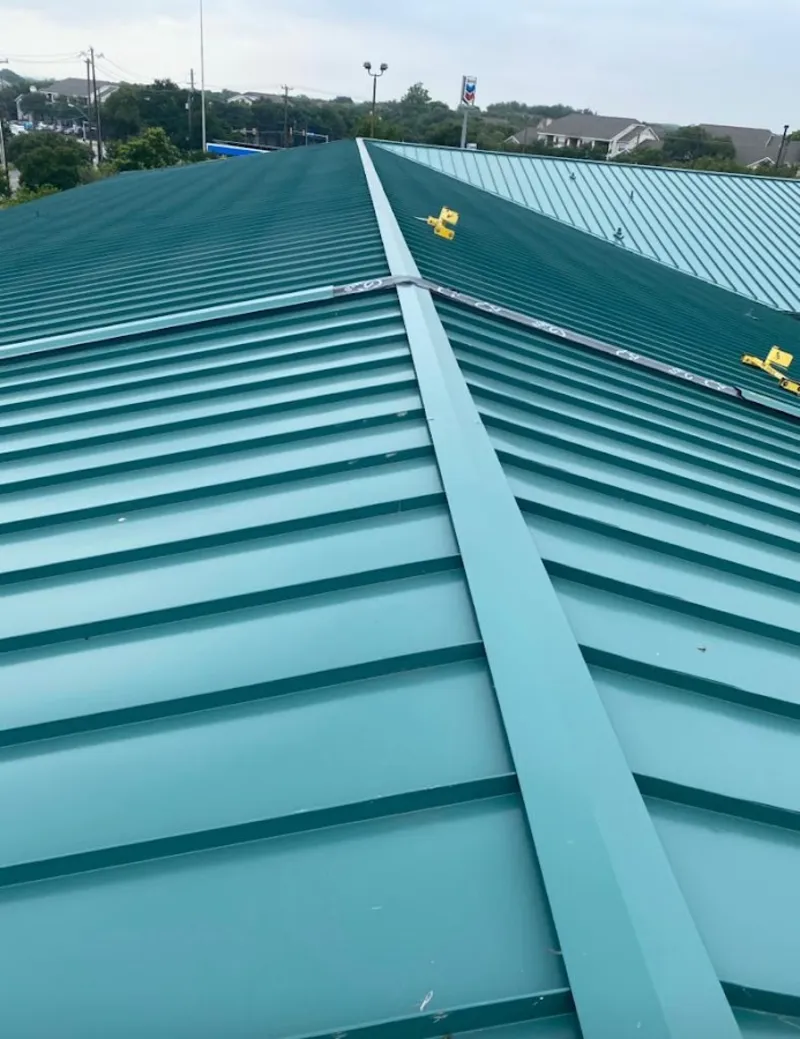Green commercial metal roof ridge and valley for Metal Roof Repair in Difficult Run